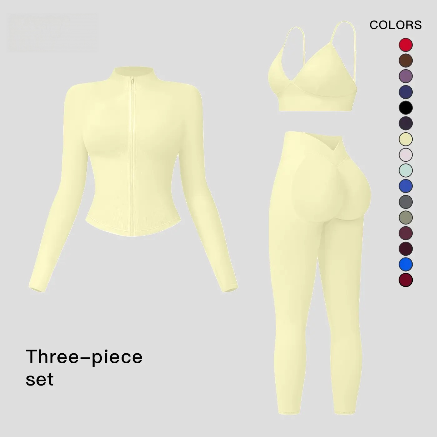 Women's Solid Criss Cross Crop Tank Top & High Waist Leggings & Zip Up Crop Jacket